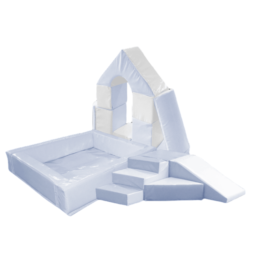 Bouncy castle and soft play set up (PINK, WHITE, BLUE) Pretty Little Parties Cornwall