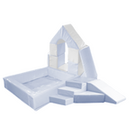 Load image into Gallery viewer, Bouncy castle and soft play set up (PINK, WHITE, BLUE) Pretty Little Parties Cornwall
