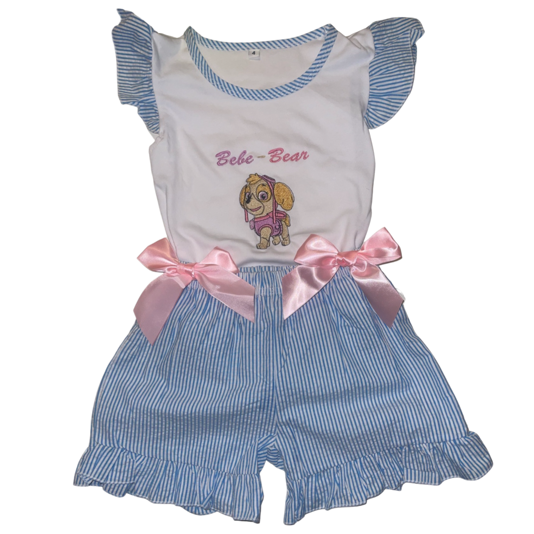 Dog character with additional bows - peplum shoulder two piece