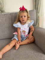 Load image into Gallery viewer, Dog character with additional bows - peplum shoulder two piece
