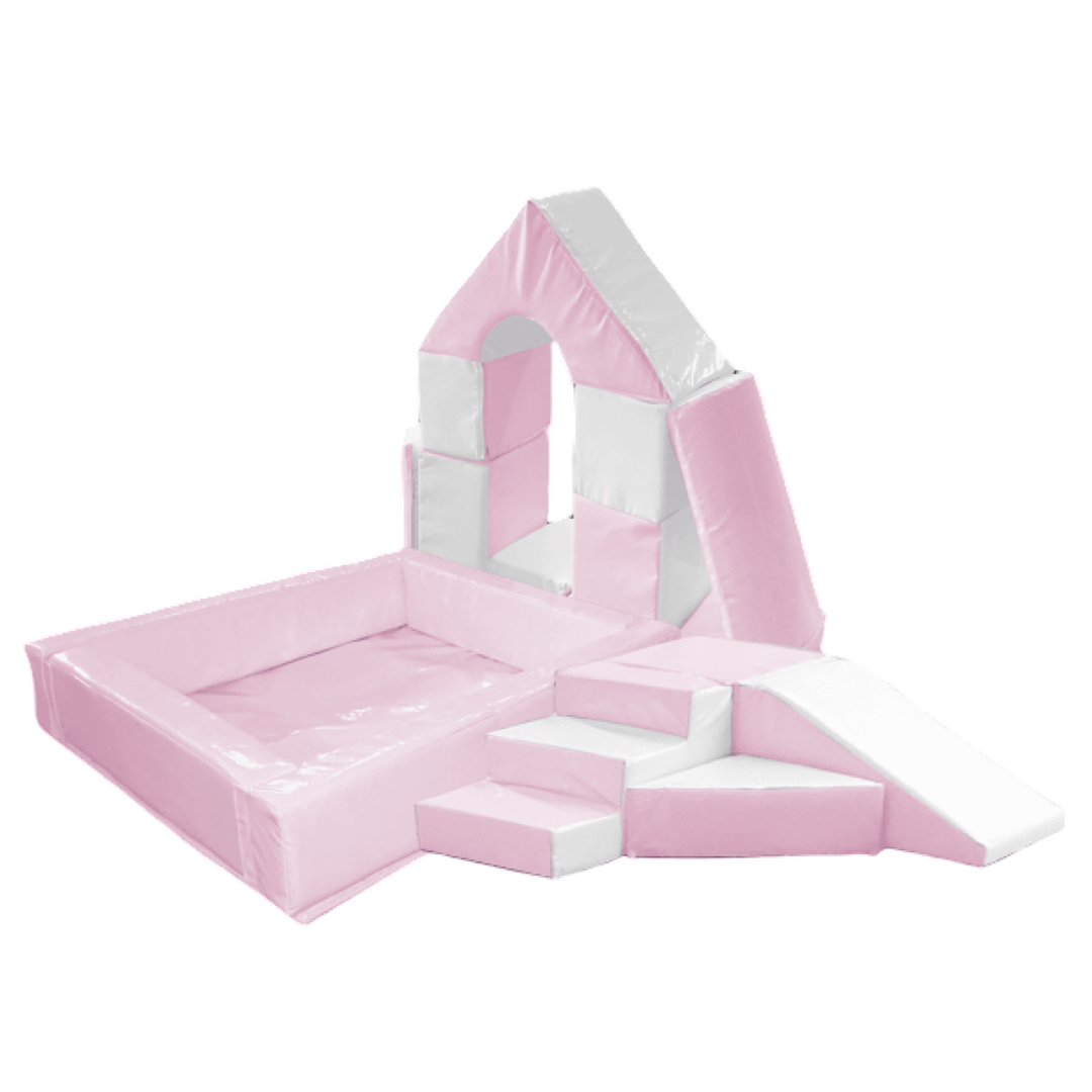 Bouncy castle and soft play set up (PINK, WHITE, BLUE) Pretty Little Parties Cornwall