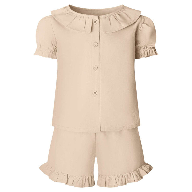 Fudge Linen T-Shirt & Short Frill Girls Set