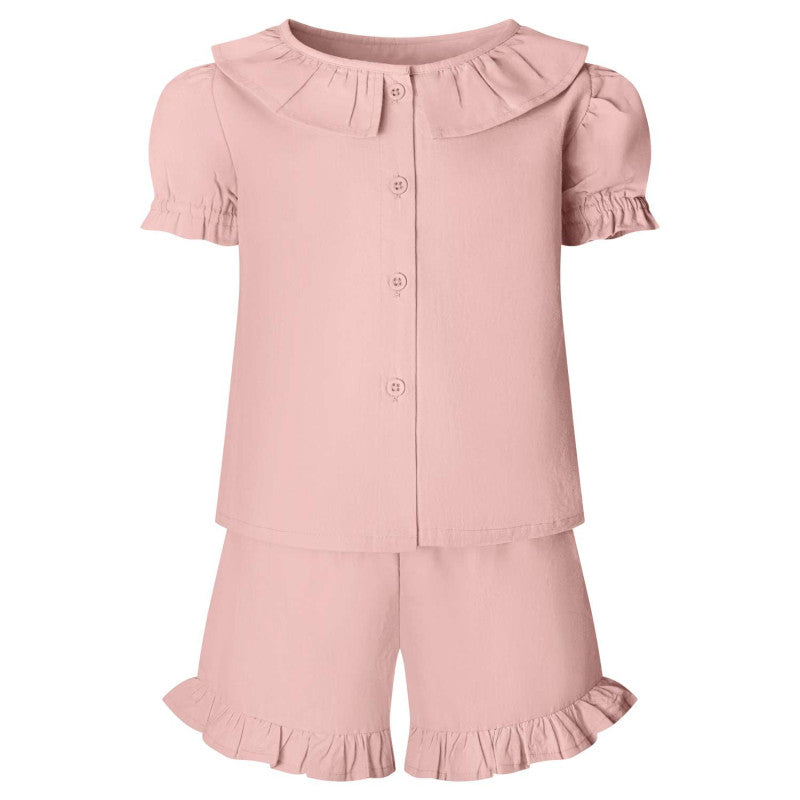 Blush Linen T-Shirt & Short Frill Girls Set