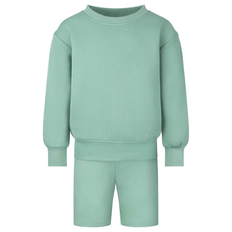 Oversized Sweatshirt & Short Set In Mineral Green