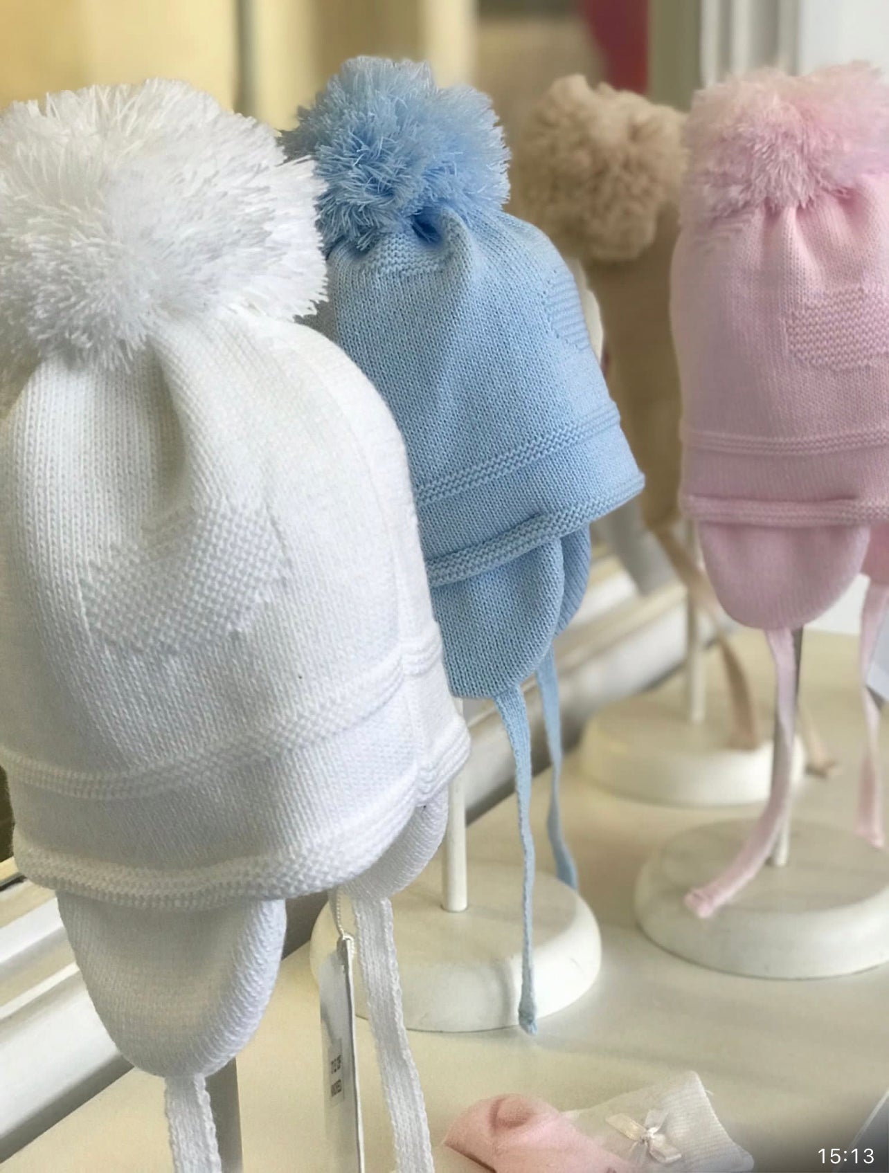 Pom pom hats - (Double & Single) (Caramel, white, pink and blue)