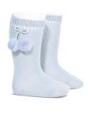 Condor Knee High Pom Pom Socks (Cream, Red, Blue, Pink)