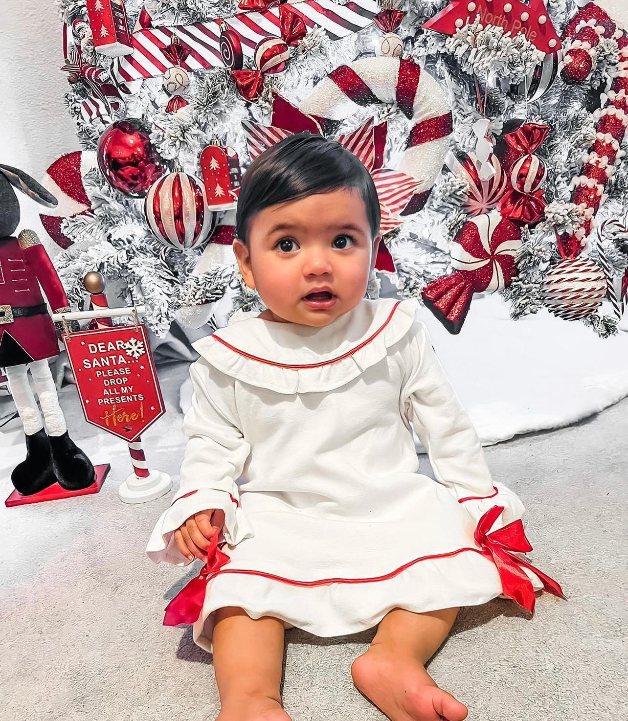 Girls Luxe Red trim nightdress (Choose your own embroidery options available) 🤍