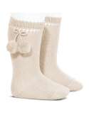 Condor Knee High Pom Pom Socks (Cream, Red, Blue, Pink)