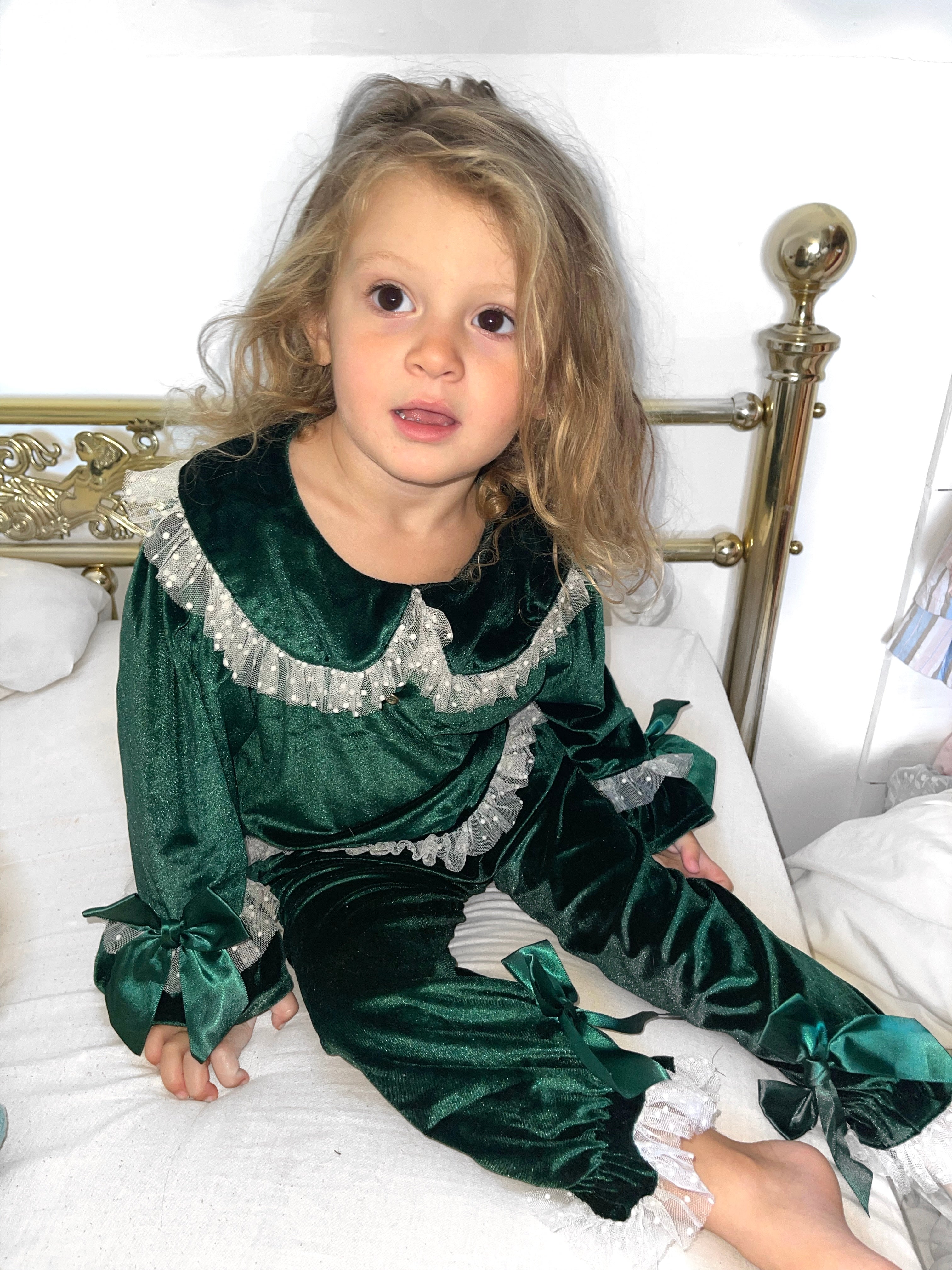 Girls Velvet Pyjamas - Red or Green