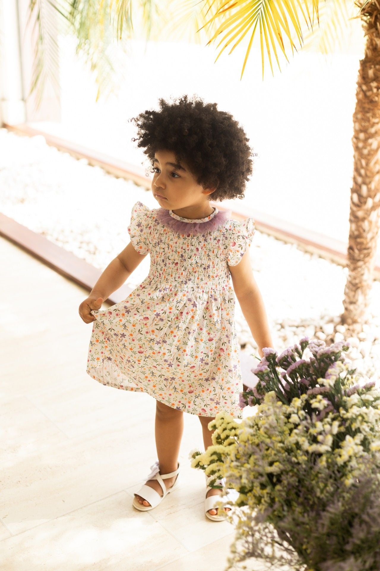 Nieva - Deolinda smocked, floral, tule detail dress