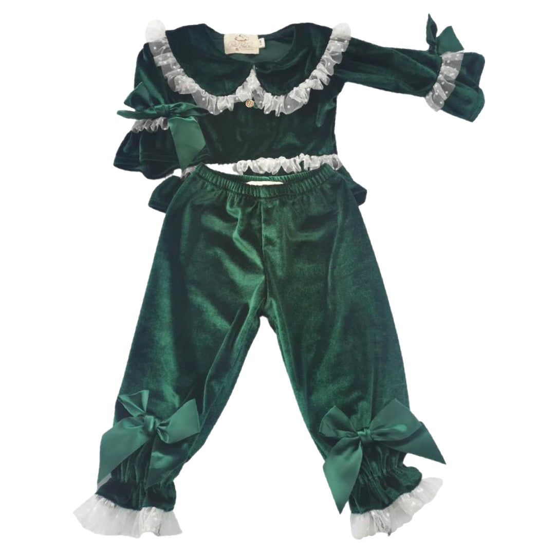 Girls Velvet Pyjamas - Red or Green