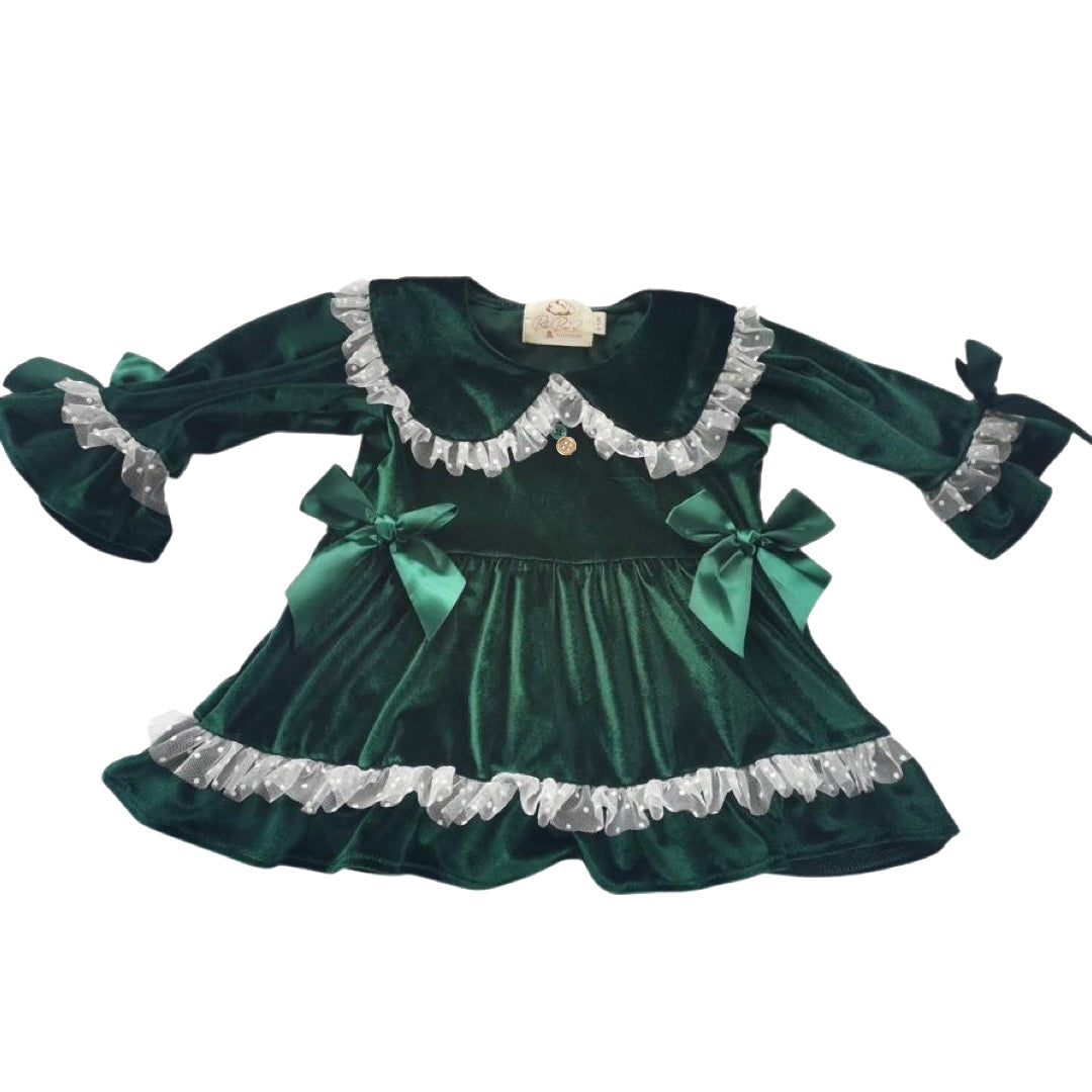 Girls Velvet Night Dress - Green or Red