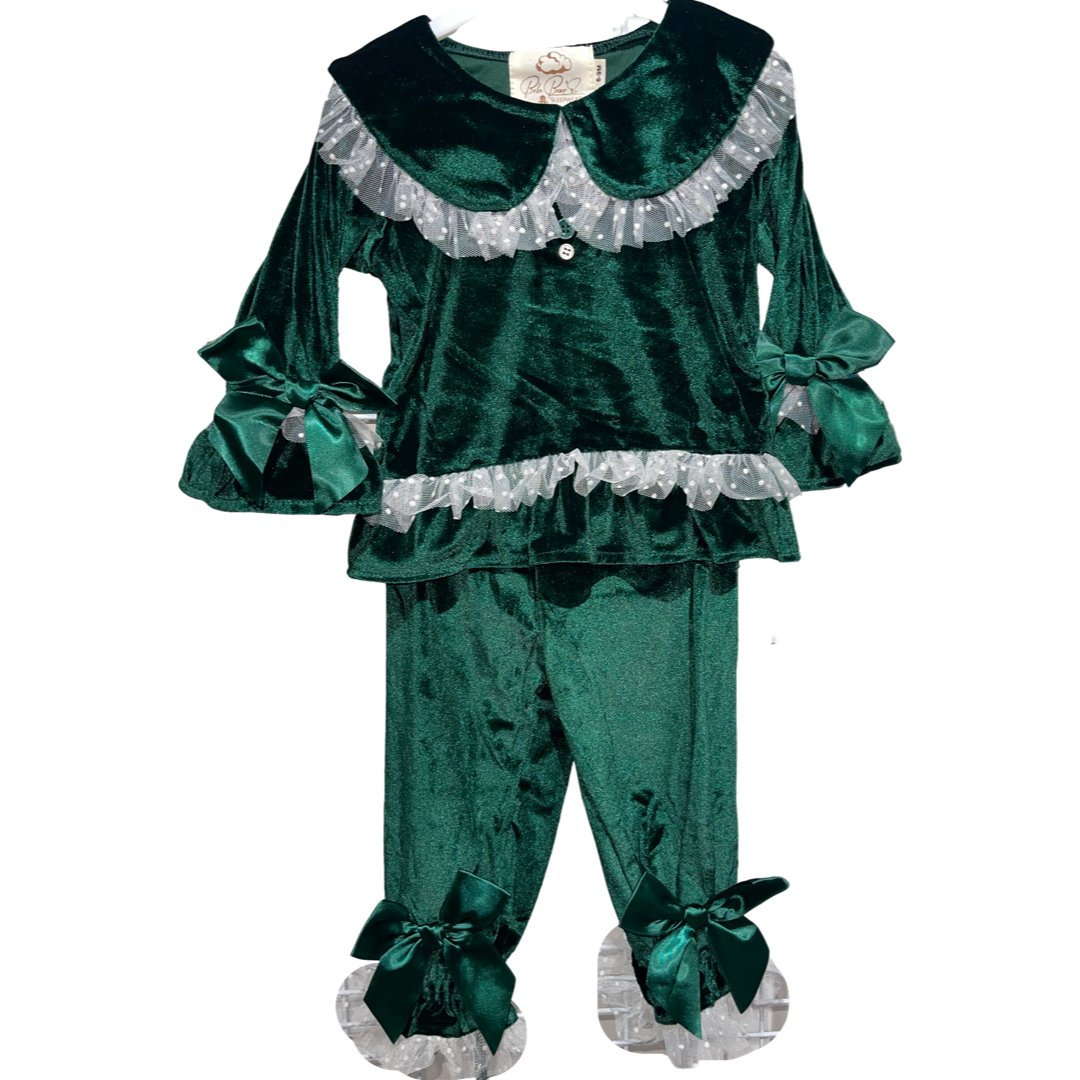 Girls Velvet Pyjamas - Red or Green