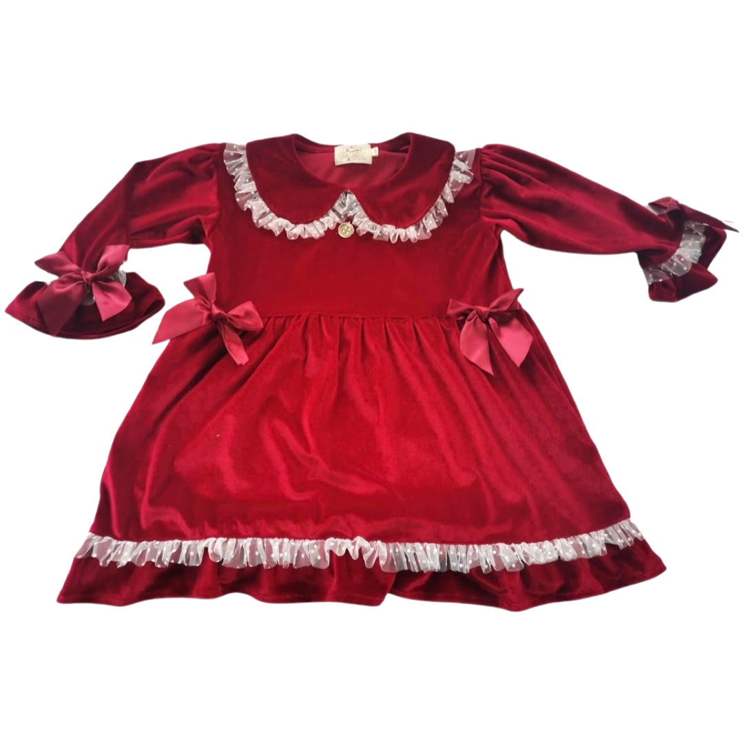 Girls Velvet Night Dress - Green or Red