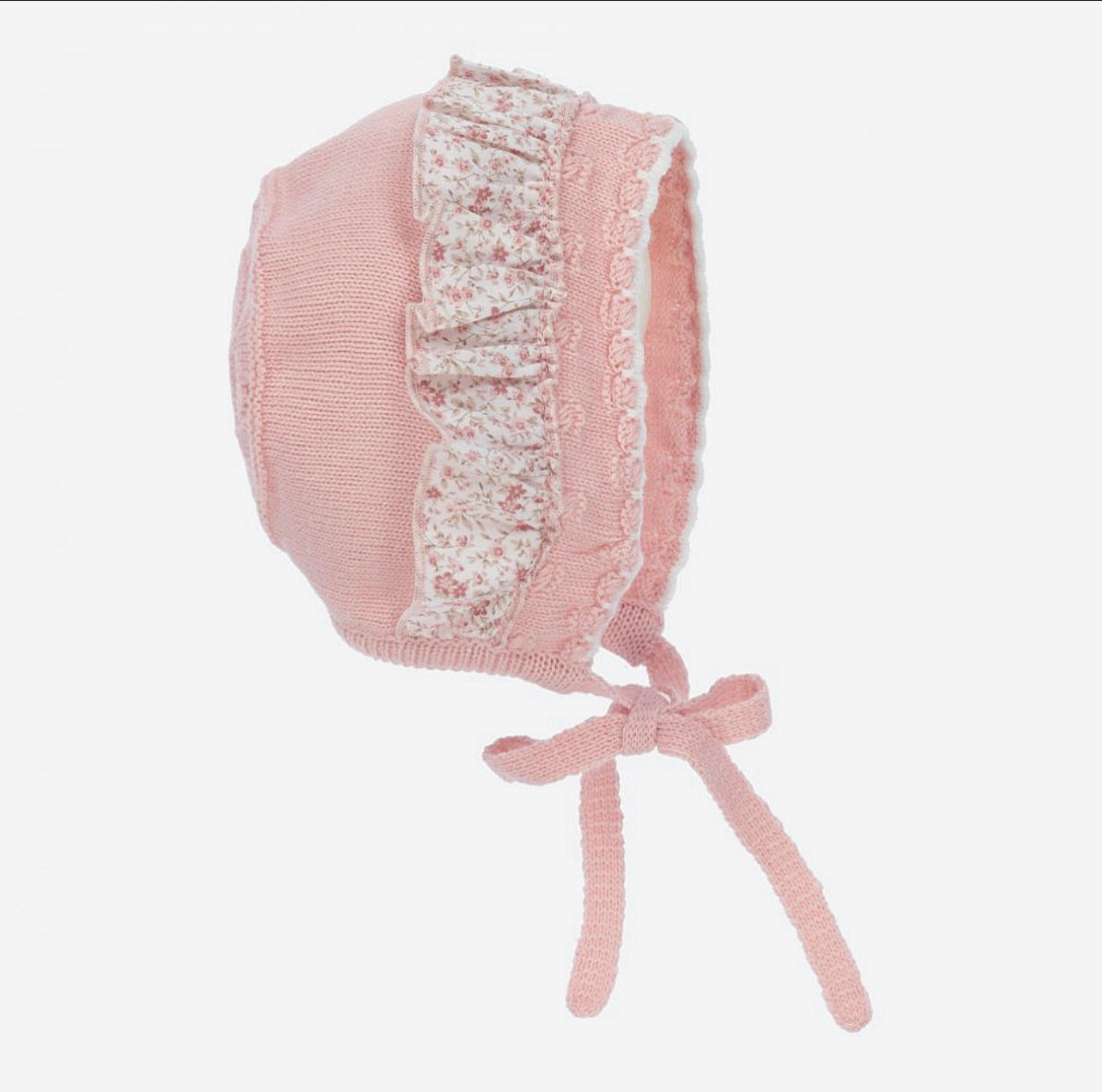 Artesania Granlei - Pink Ditsy Floral Knitted Bonnett