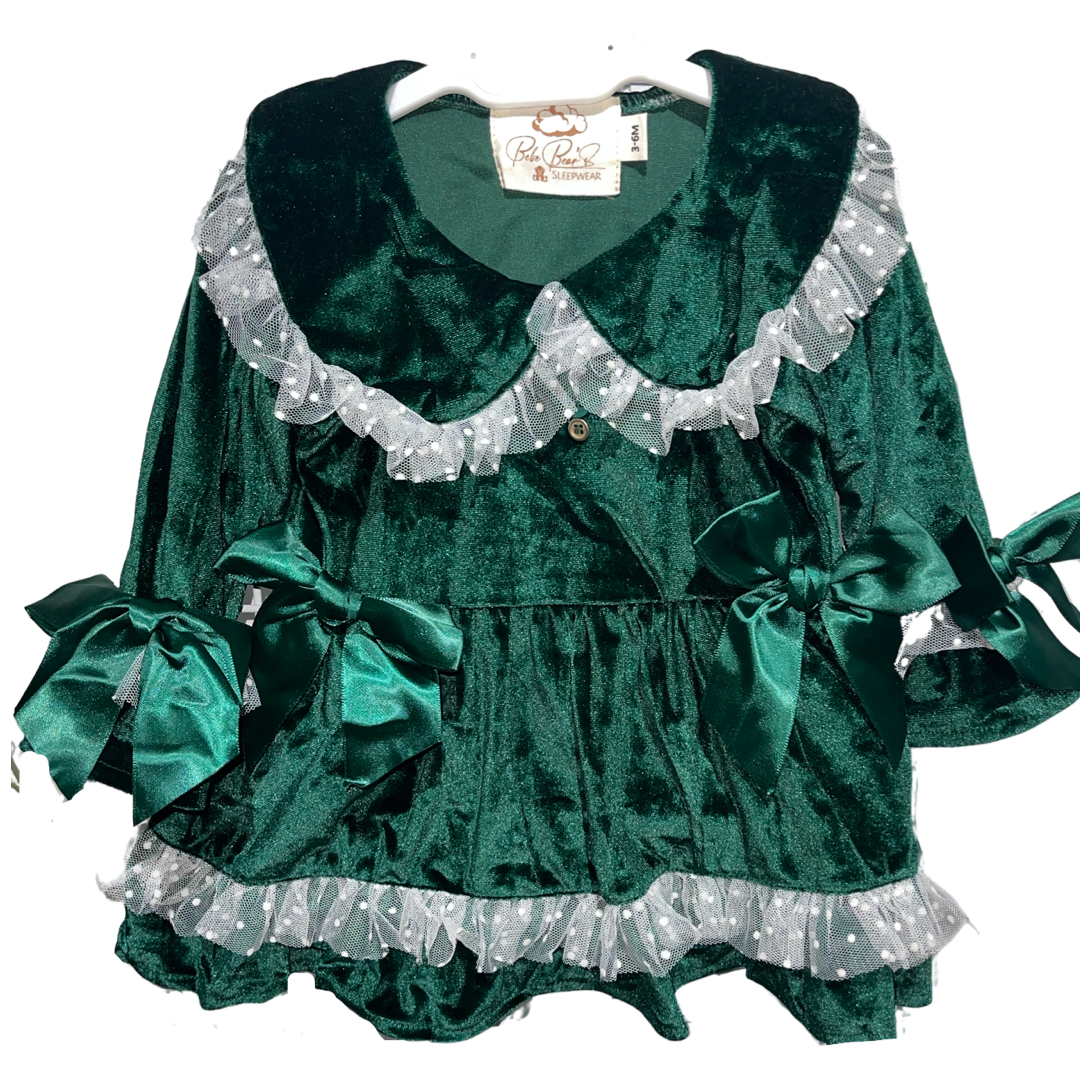 Girls Velvet Night Dress - Green or Red
