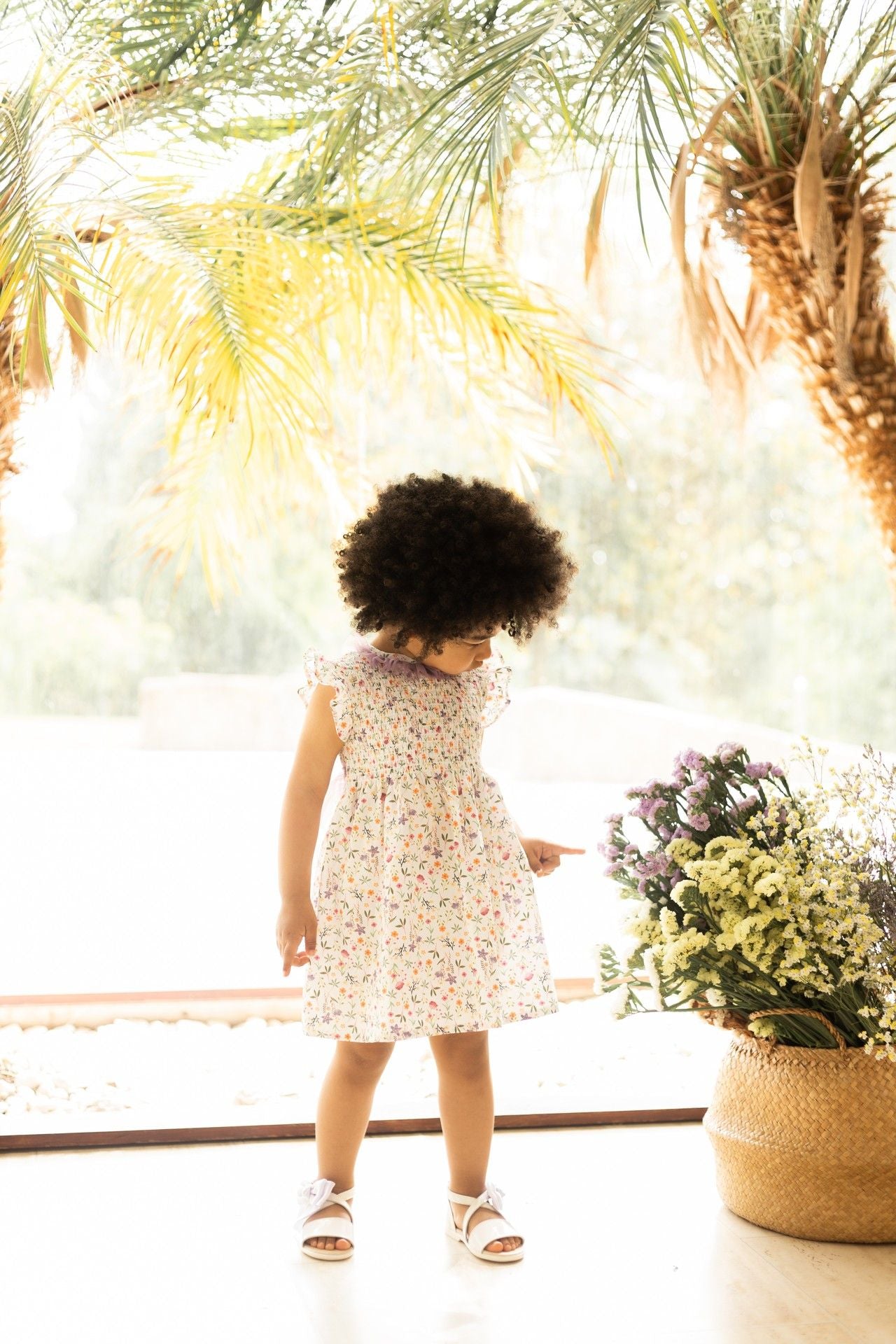 Nieva - Deolinda smocked, floral, tule detail dress