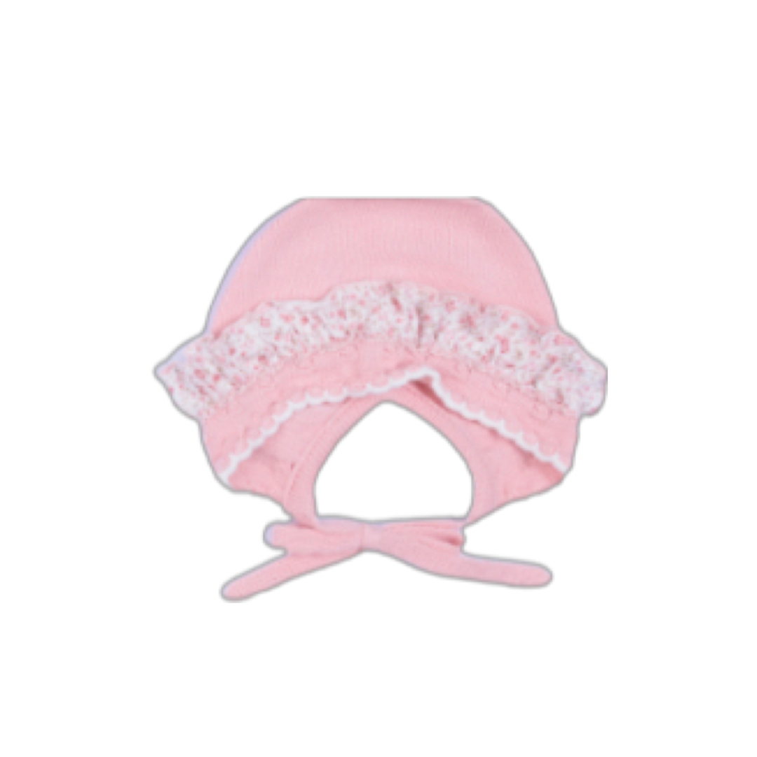 Artesania Granlei - Pink Ditsy Floral Knitted Bonnett