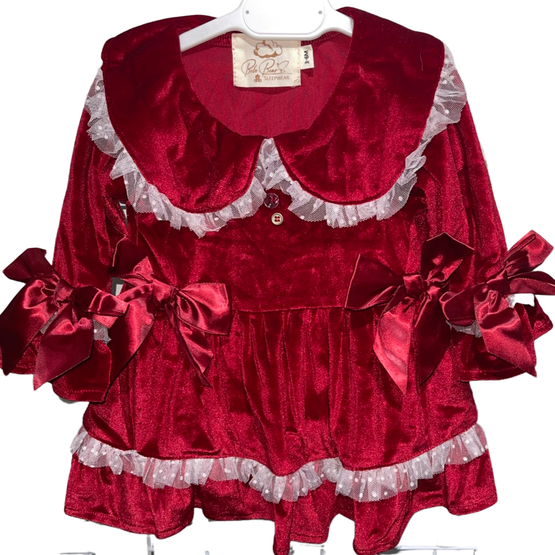 Girls Velvet Night Dress - Green or Red
