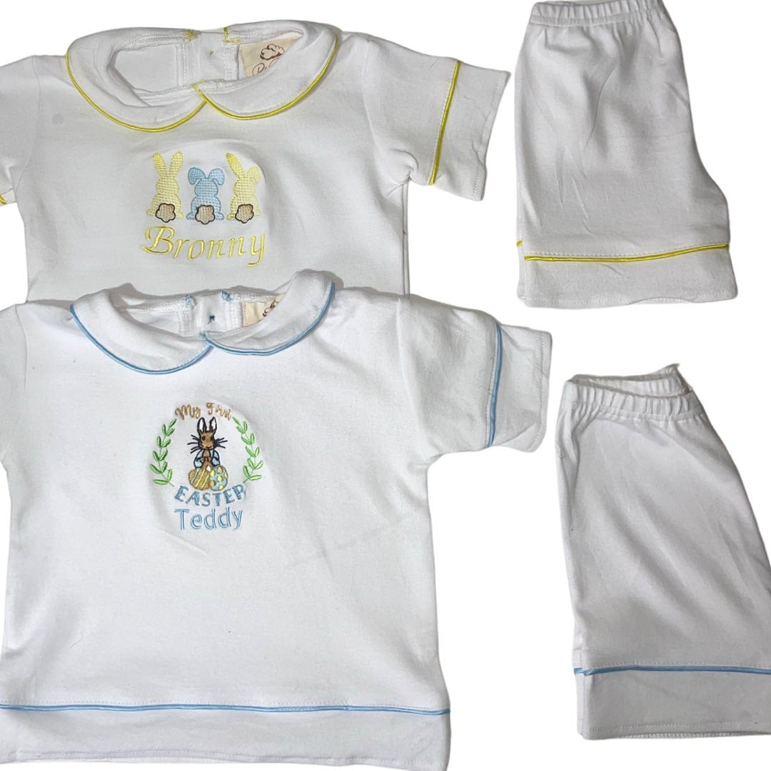 Boys Luxe pyjamas Summer Yellow or Blue (Choose your own Embroidery options available) 🤍