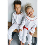Load image into Gallery viewer, Boys Luxe Red Trim pyjamas (Choose your own embroidery options available) 🤍

