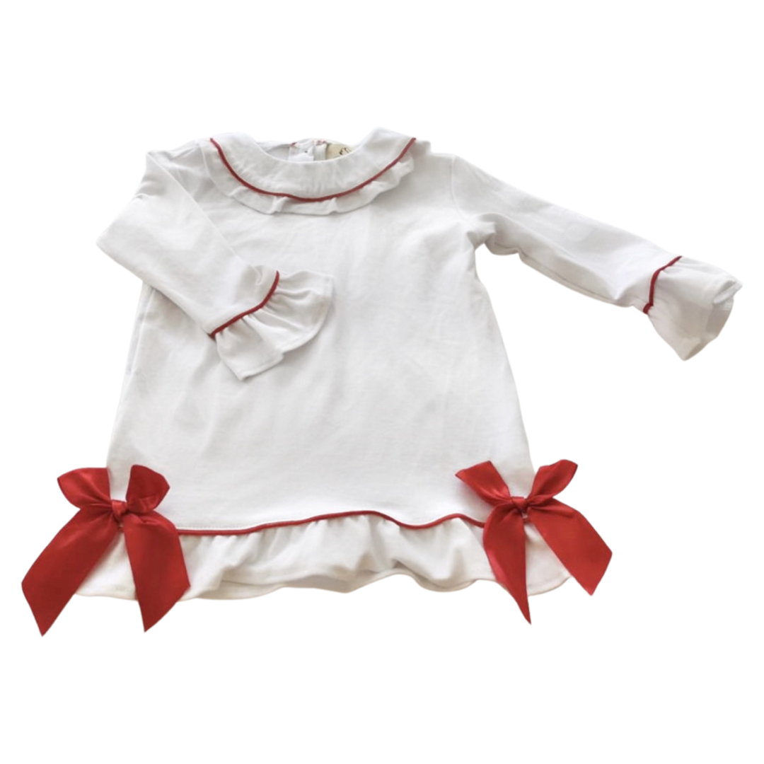 Girls Luxe Red trim nightdress (Choose your own embroidery options available) 🤍